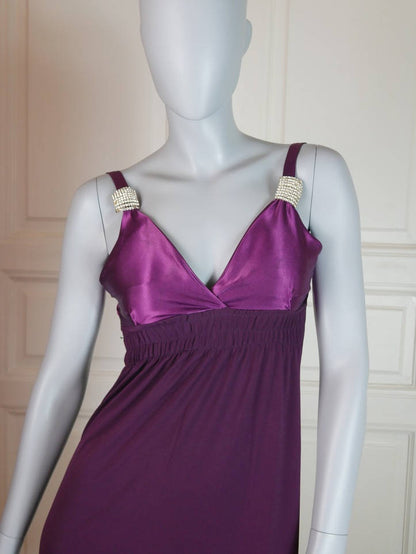 1970s Purple Disco Dress | French Vintage Sleeveless Purple w Diamante Straps Leo Gabor Vintage
