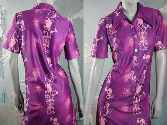 1970s Purple Vintage Shirt Dress Leo Gabor Vintage