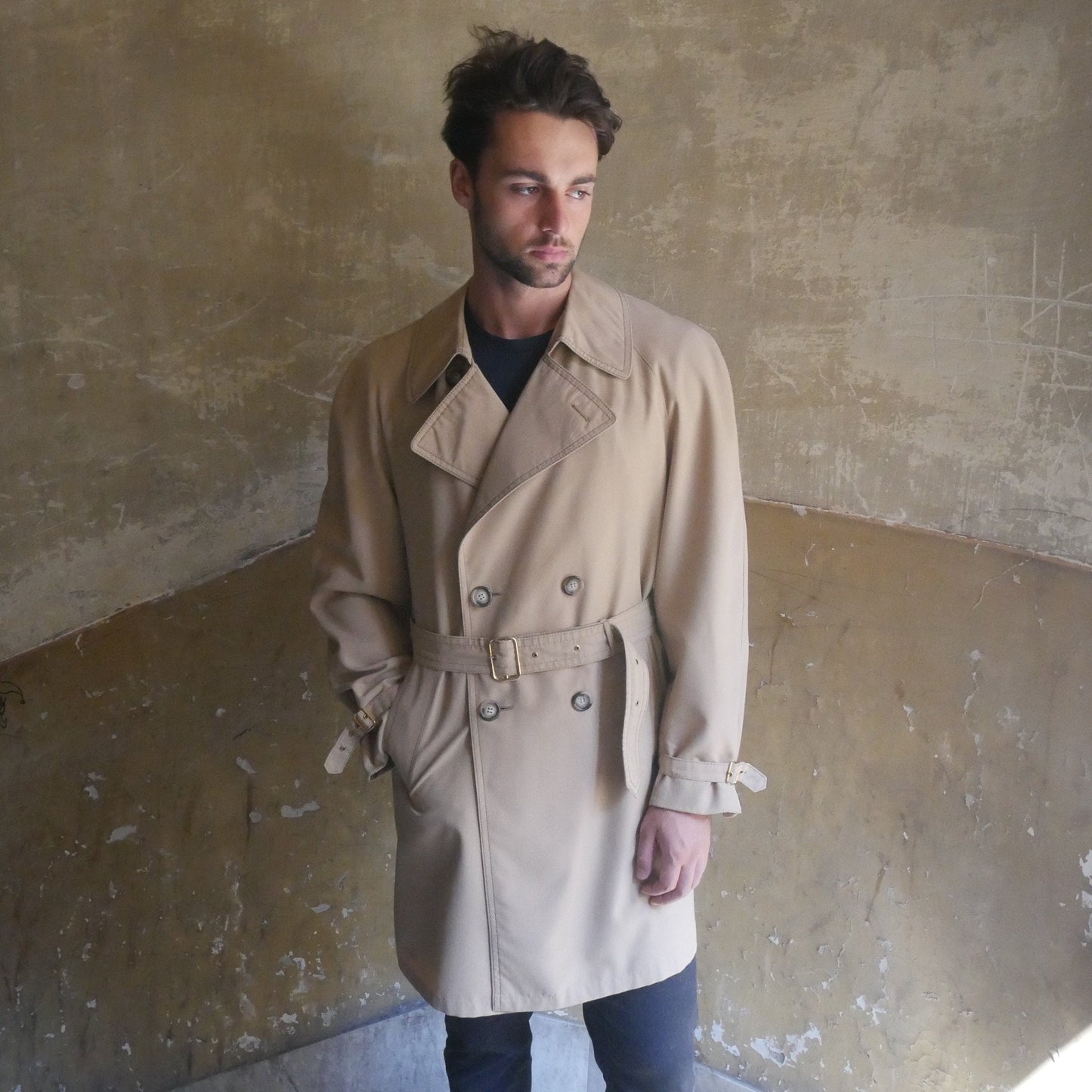 1970s Vintage Beige Trench Coat | Swedish Double-Breasted Duster Overcoat | Extra Large Leo Gabor Vintage
