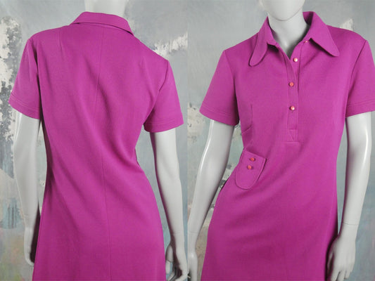 1970s Vintage Magenta Purple Shirt Dress Leo Gabor Vintage