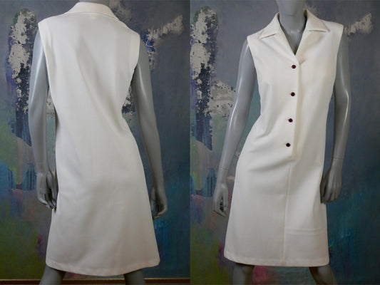 1970s Vintage Mod White Sleeveless Shirt Dress | Knee Length Leo Gabor Vintage