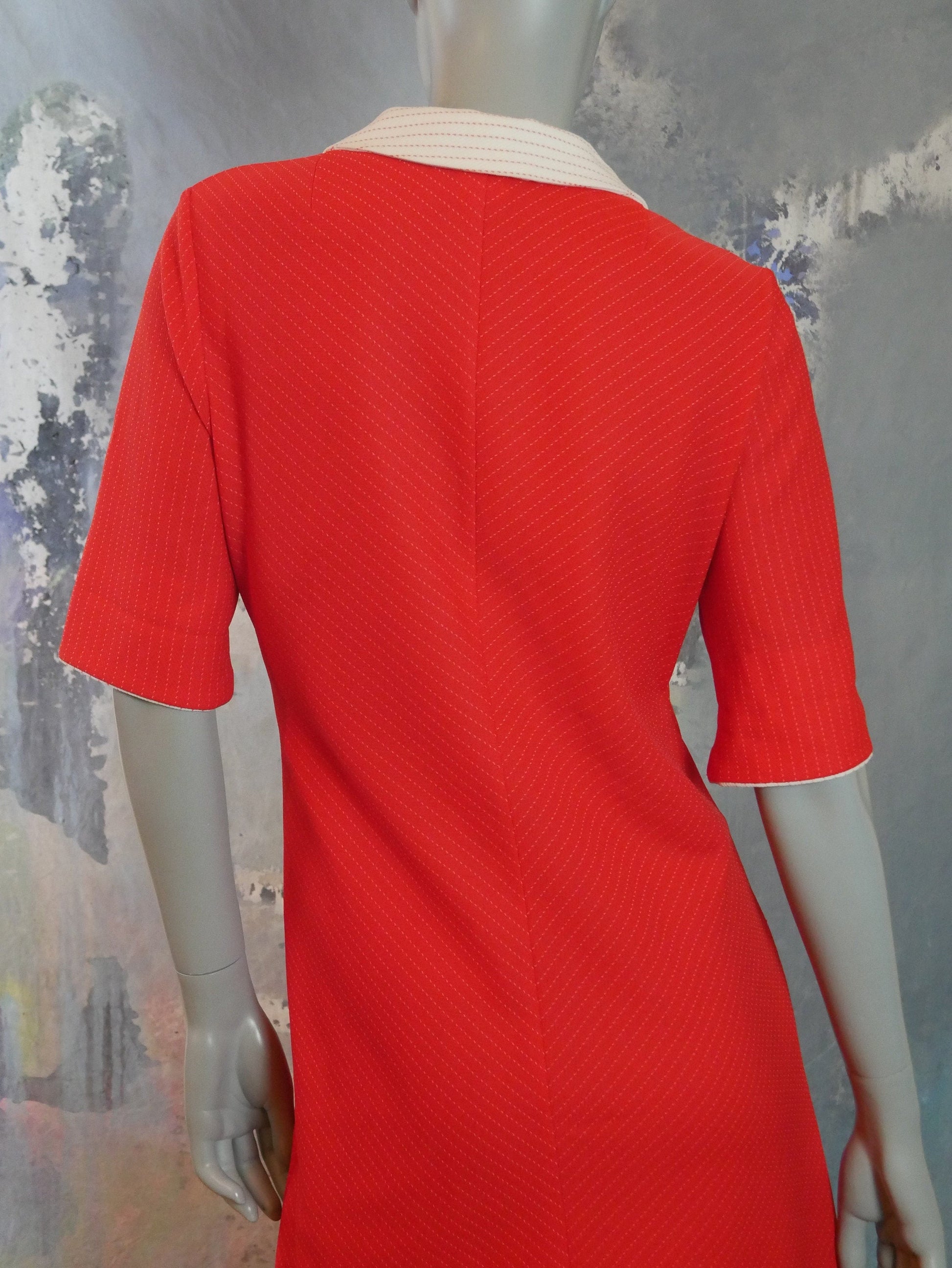1970s Wide Collar Red Dress Leo Gabor Vintage