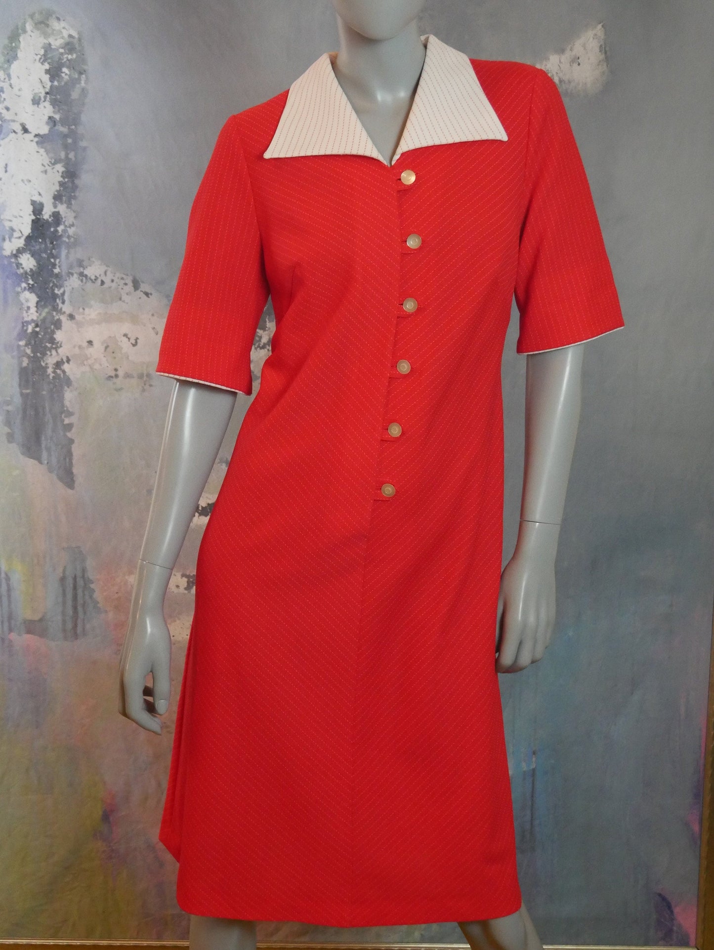 1970s Wide Collar Red Dress Leo Gabor Vintage