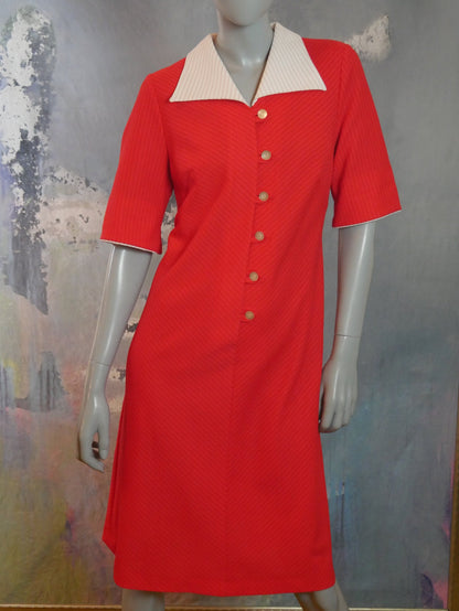 1970s Wide Collar Red Dress Leo Gabor Vintage
