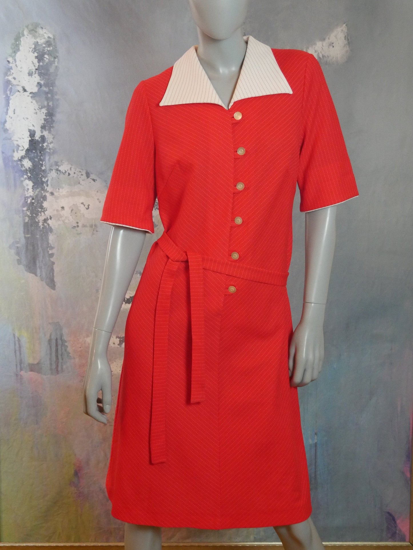 1970s Wide Collar Red Dress Leo Gabor Vintage