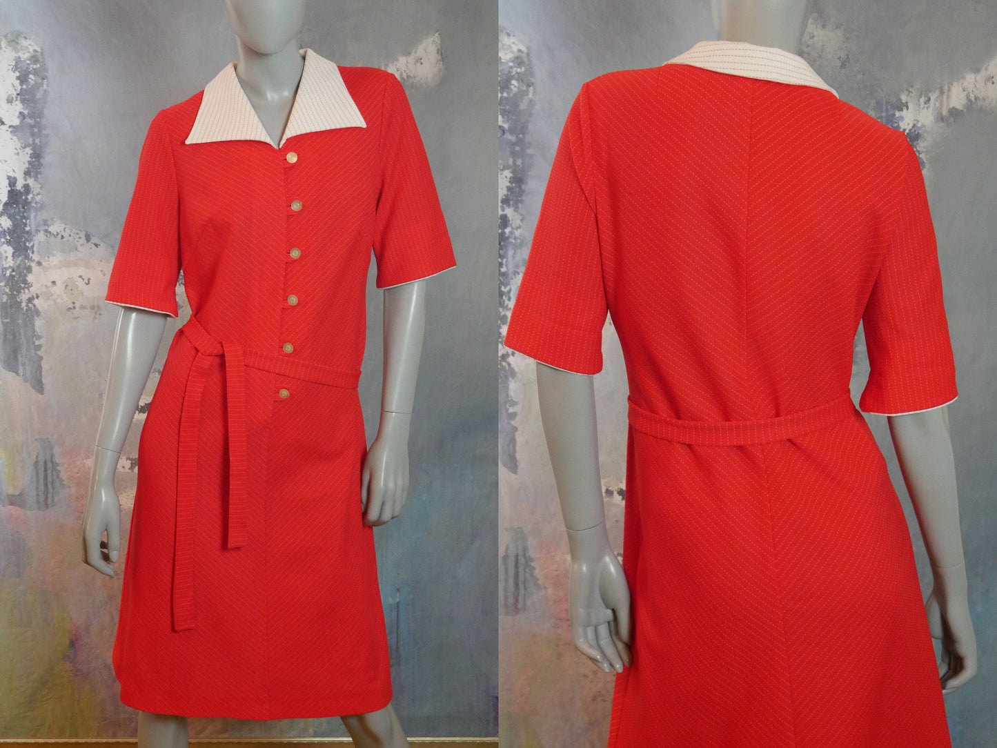 1970s Wide Collar Red Dress Leo Gabor Vintage