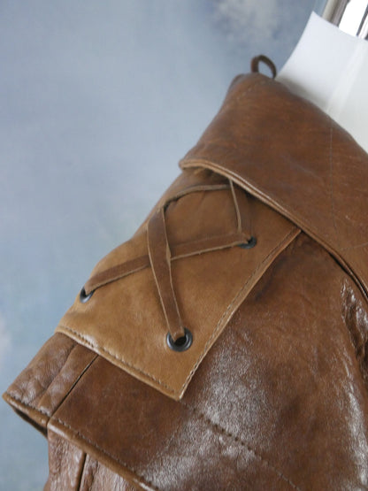 1980s Brown Vintage Faux Leather Jacket | European Vegan Double-Breasted Bomber Style |. Large Leo Gabor Vintage