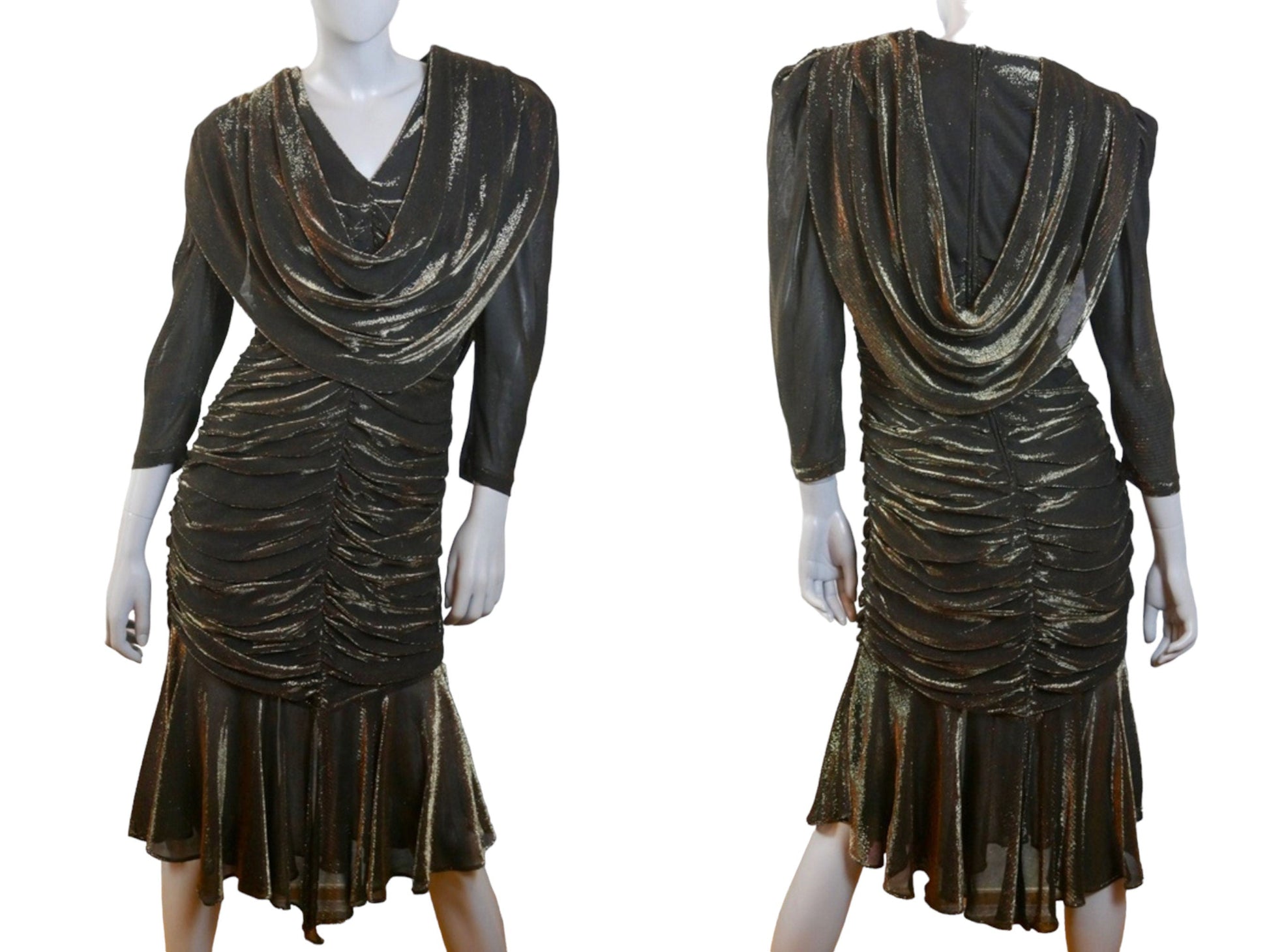 1980s Evening Dress |  Black with Shimmering Gold Leo Gabor Vintage