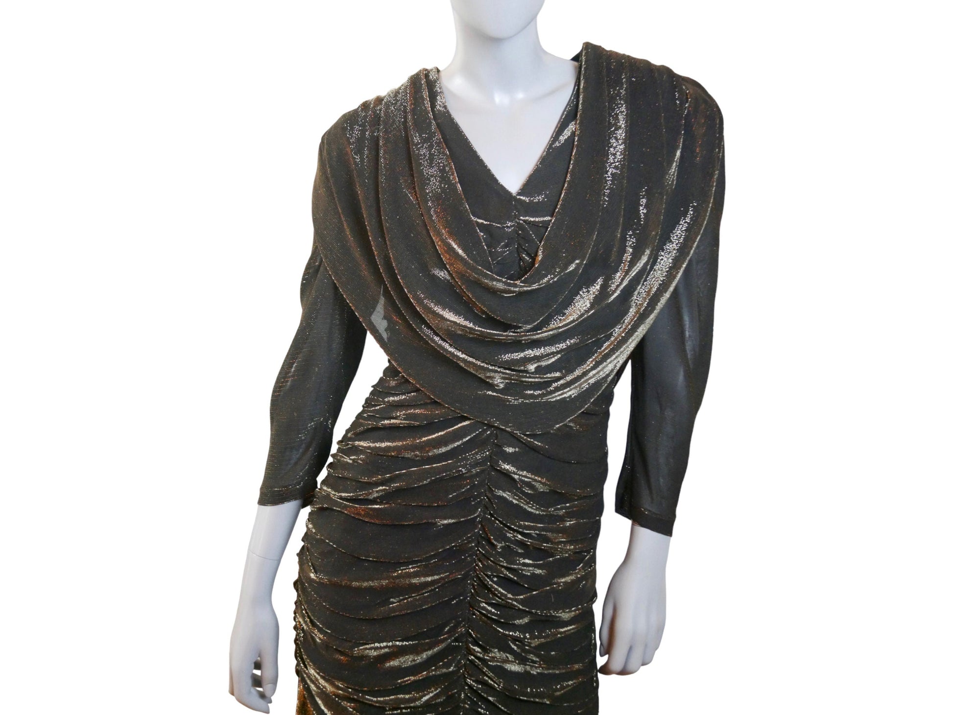 1980s Evening Dress |  Black with Shimmering Gold Leo Gabor Vintage