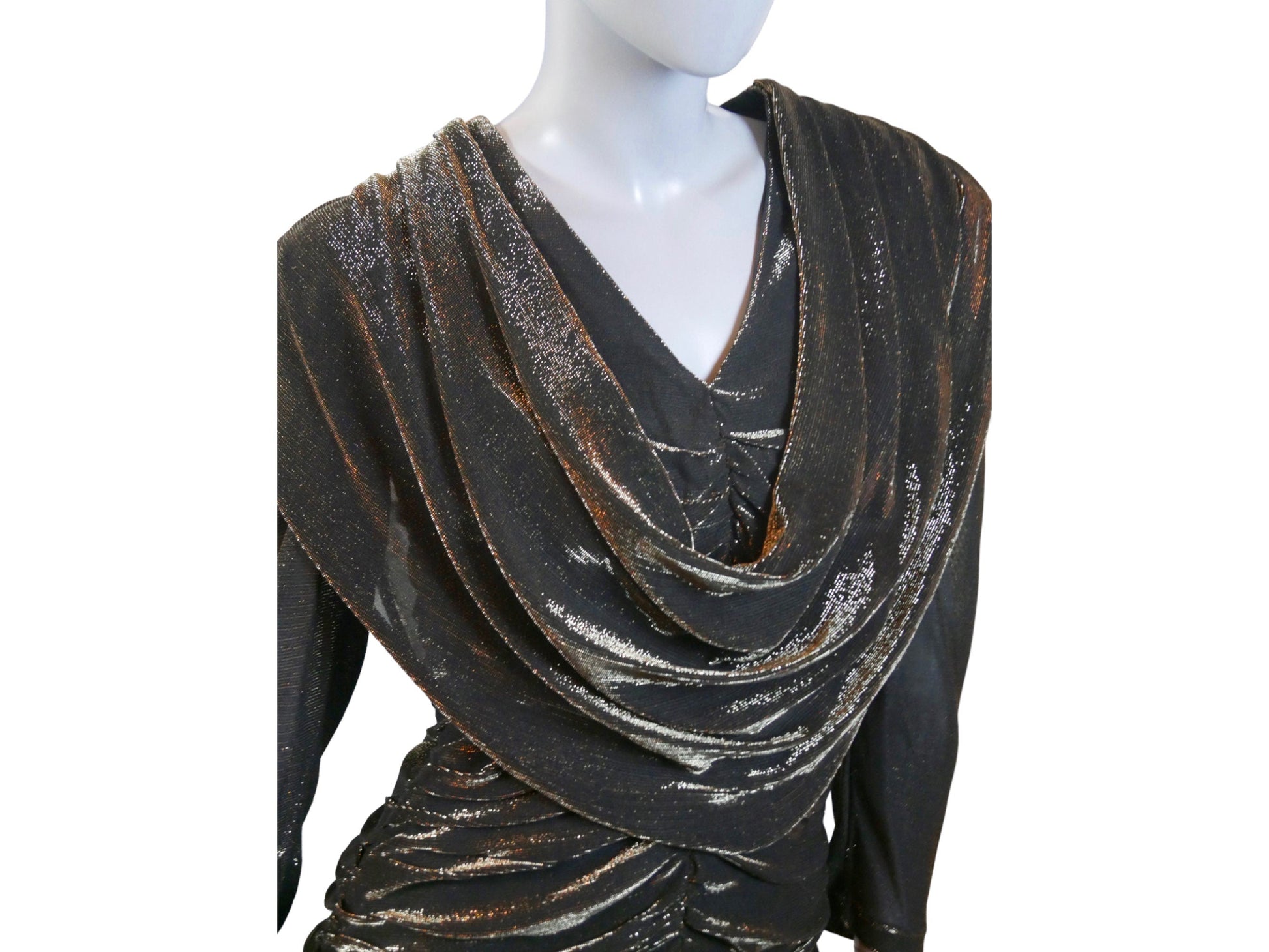 1980s Evening Dress |  Black with Shimmering Gold Leo Gabor Vintage