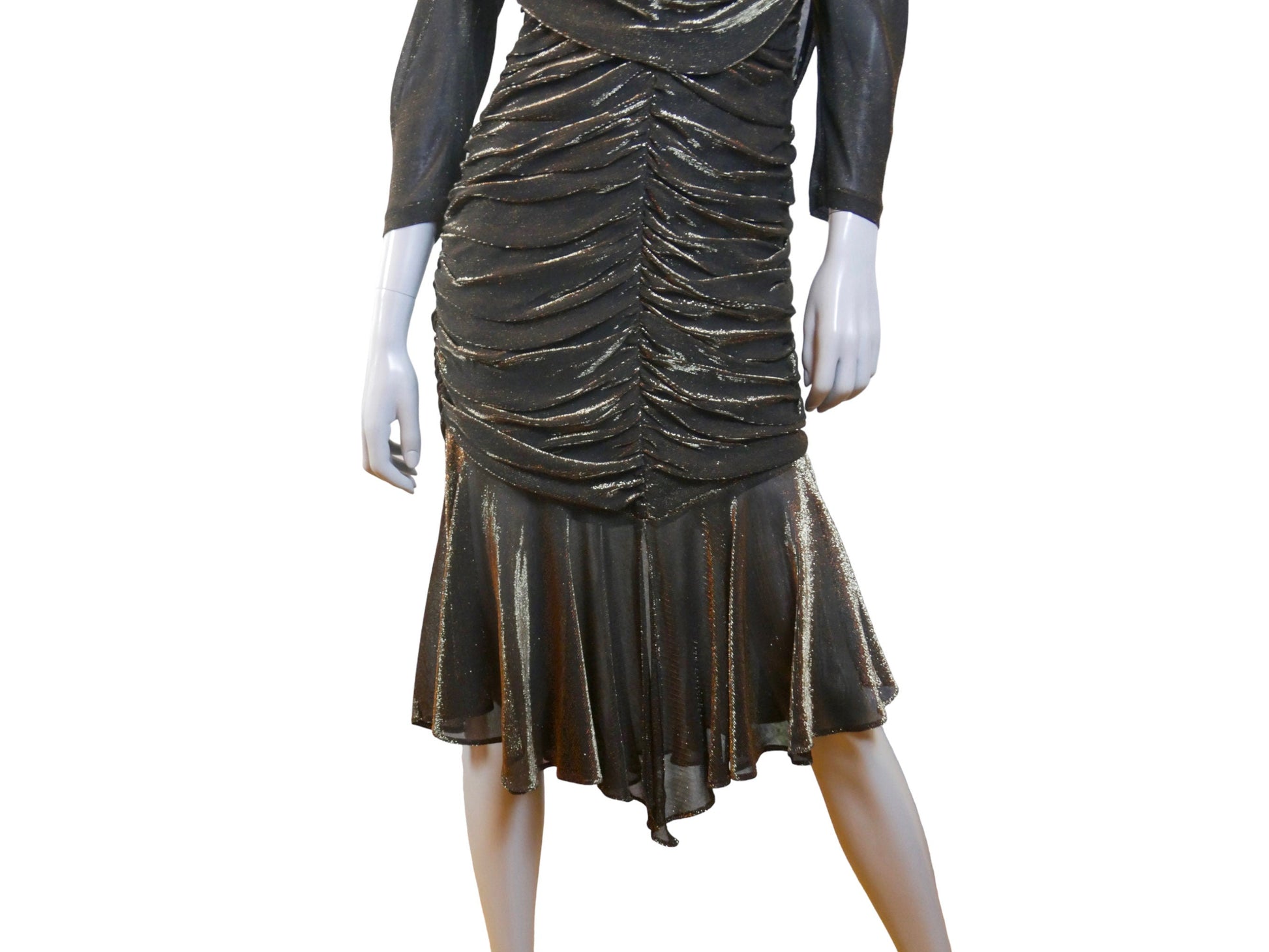 1980s Evening Dress |  Black with Shimmering Gold Leo Gabor Vintage