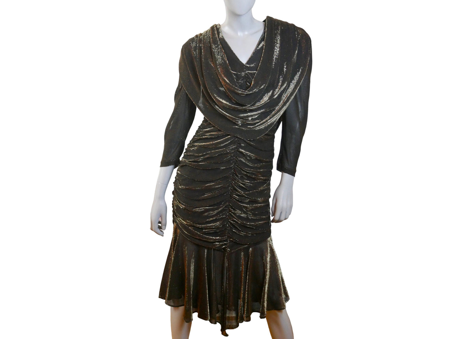 1980s Evening Dress |  Black with Shimmering Gold Leo Gabor Vintage