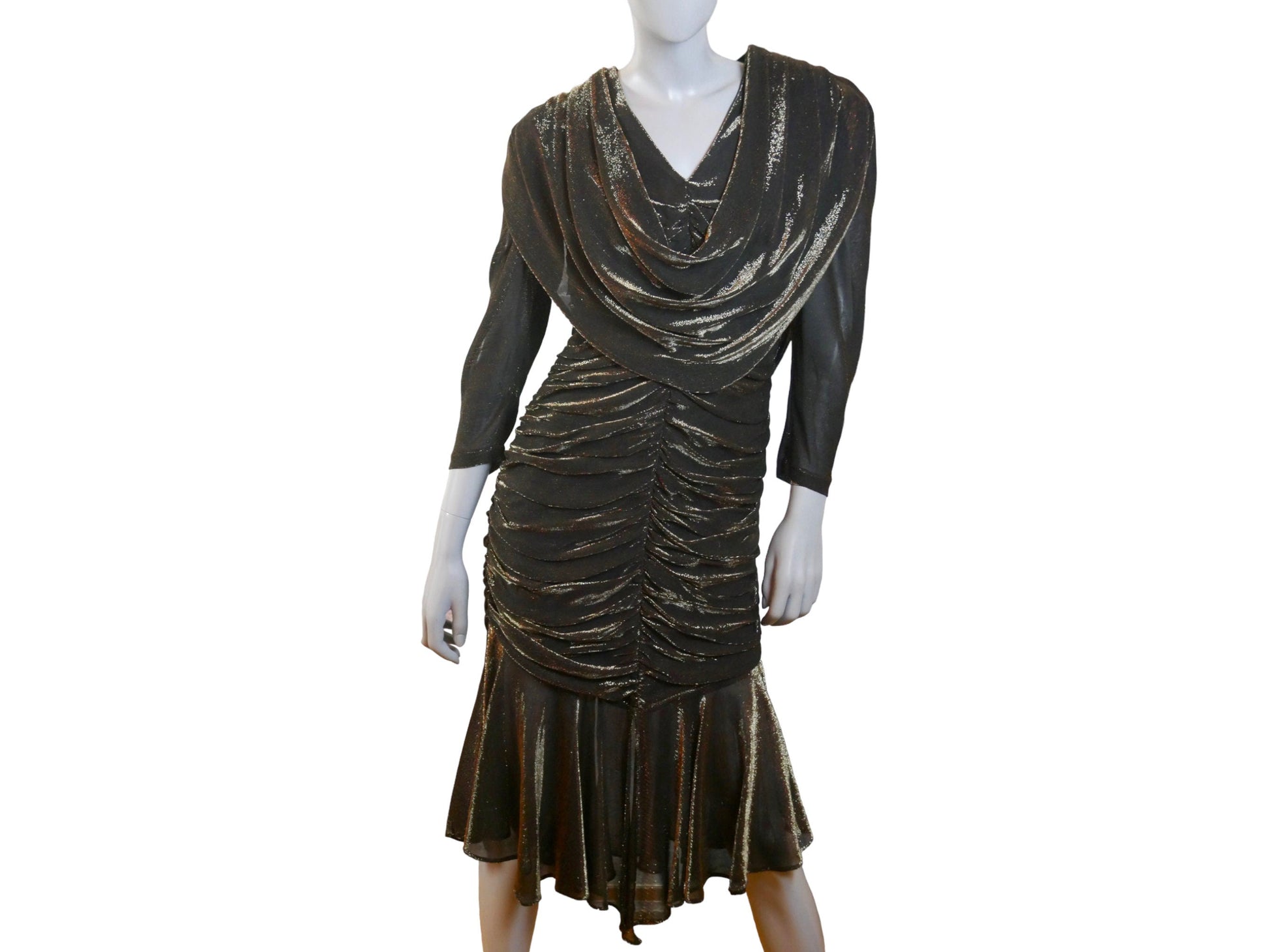1980s Evening Dress |  Black with Shimmering Gold Leo Gabor Vintage