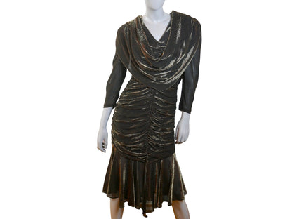 1980s Evening Dress |  Black with Shimmering Gold Leo Gabor Vintage