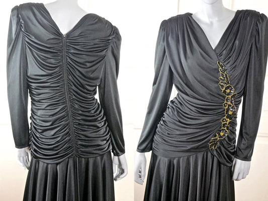 1980s Vintage Black Evening Dress Leo Gabor Vintage