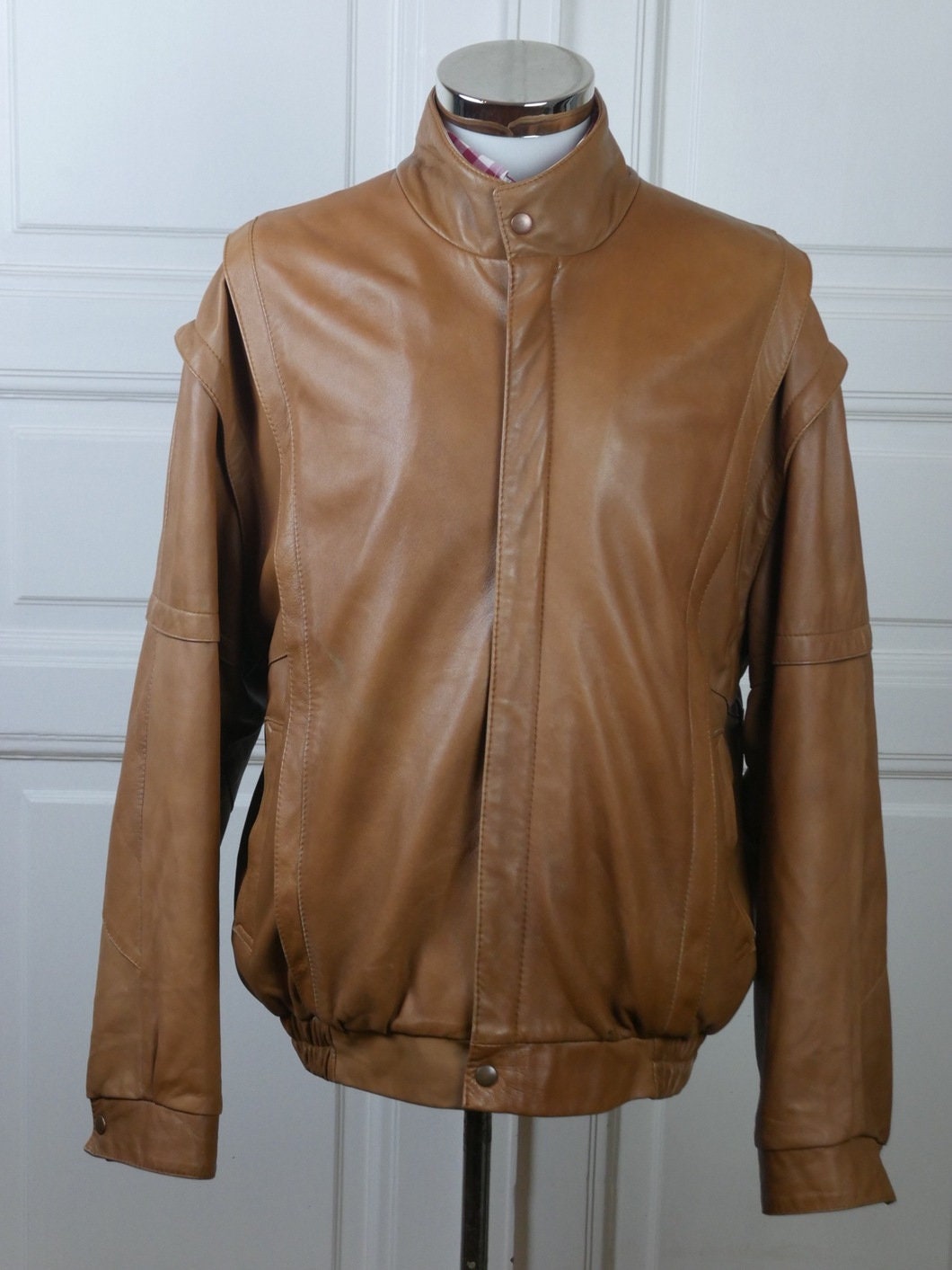 1980s Vintage Camel Tan Leather Jacket | European Retro, Made in Finland | Extra Large Leo Gabor Vintage