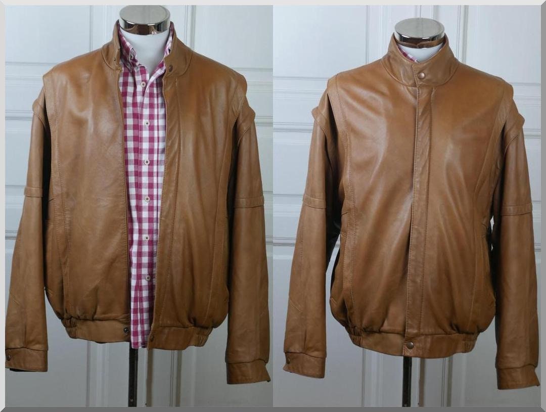 1980s Vintage Camel Tan Leather Jacket | European Retro, Made in Finland | Extra Large Leo Gabor Vintage