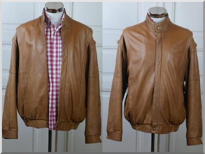 1980s Vintage Camel Tan Leather Jacket | European Retro, Made in Finland | Extra Large Leo Gabor Vintage