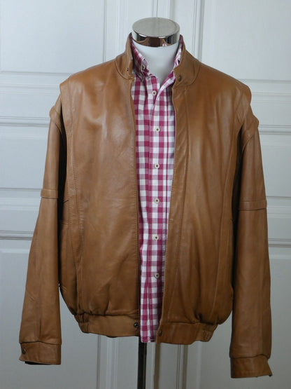 1980s Vintage Camel Tan Leather Jacket | European Retro, Made in Finland | Extra Large Leo Gabor Vintage