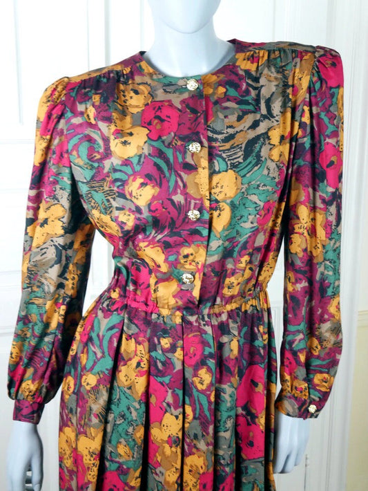 1980s Vintage Floral Dress | Knee-Length Summer Dress Leo Gabor Vintage