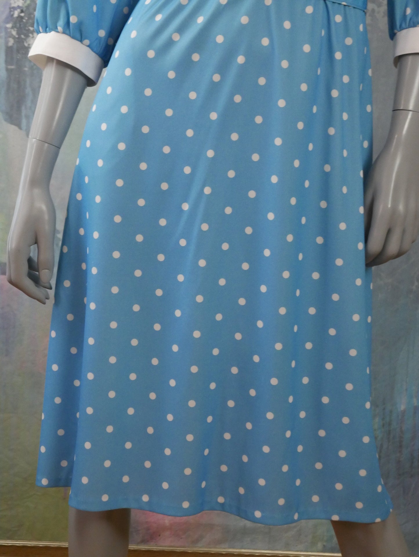 1980s Vintage Polka Dot Dress | Light Blue & White w Matching Belt Leo Gabor Vintage