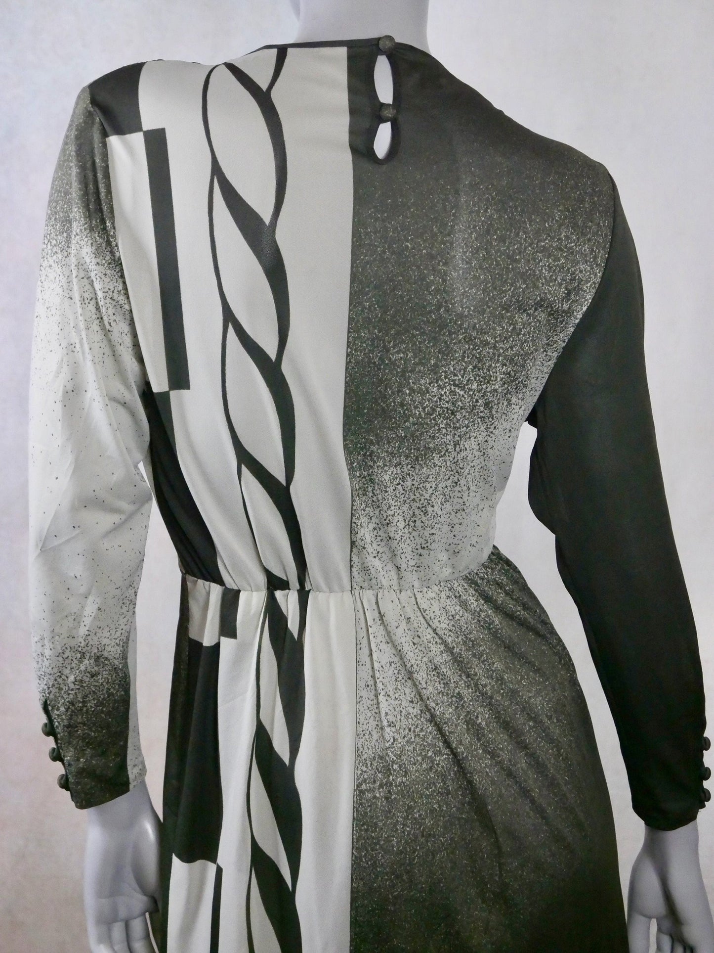 1980s Vintage Sheer Dress, Light Gray and Black: Size 10 US, 14 UK Leo Gabor Vintage