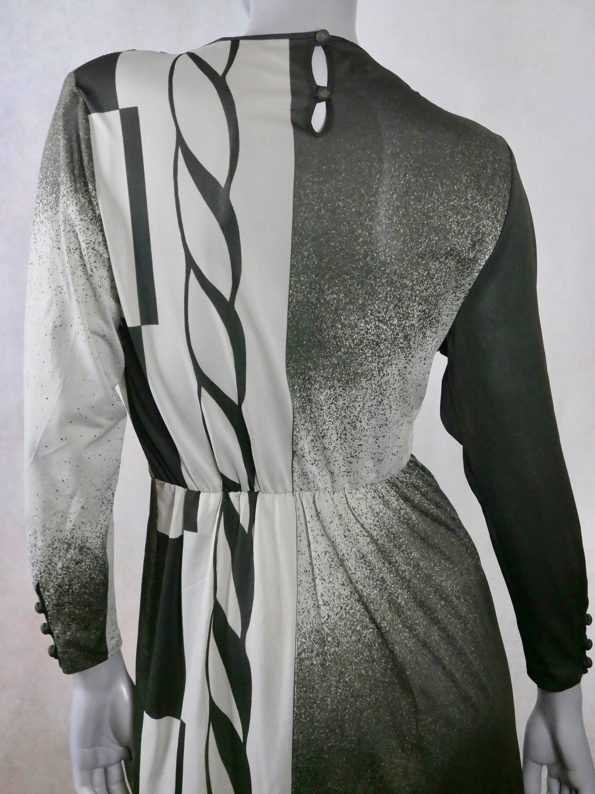 1980s Vintage Sheer Dress, Light Gray and Black: Size 10 US, 14 UK Leo Gabor Vintage