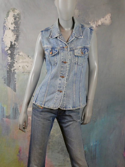 1990s Denim Vest Jeans Jacket | French Vintage | Medium Leo Gabor Vintage