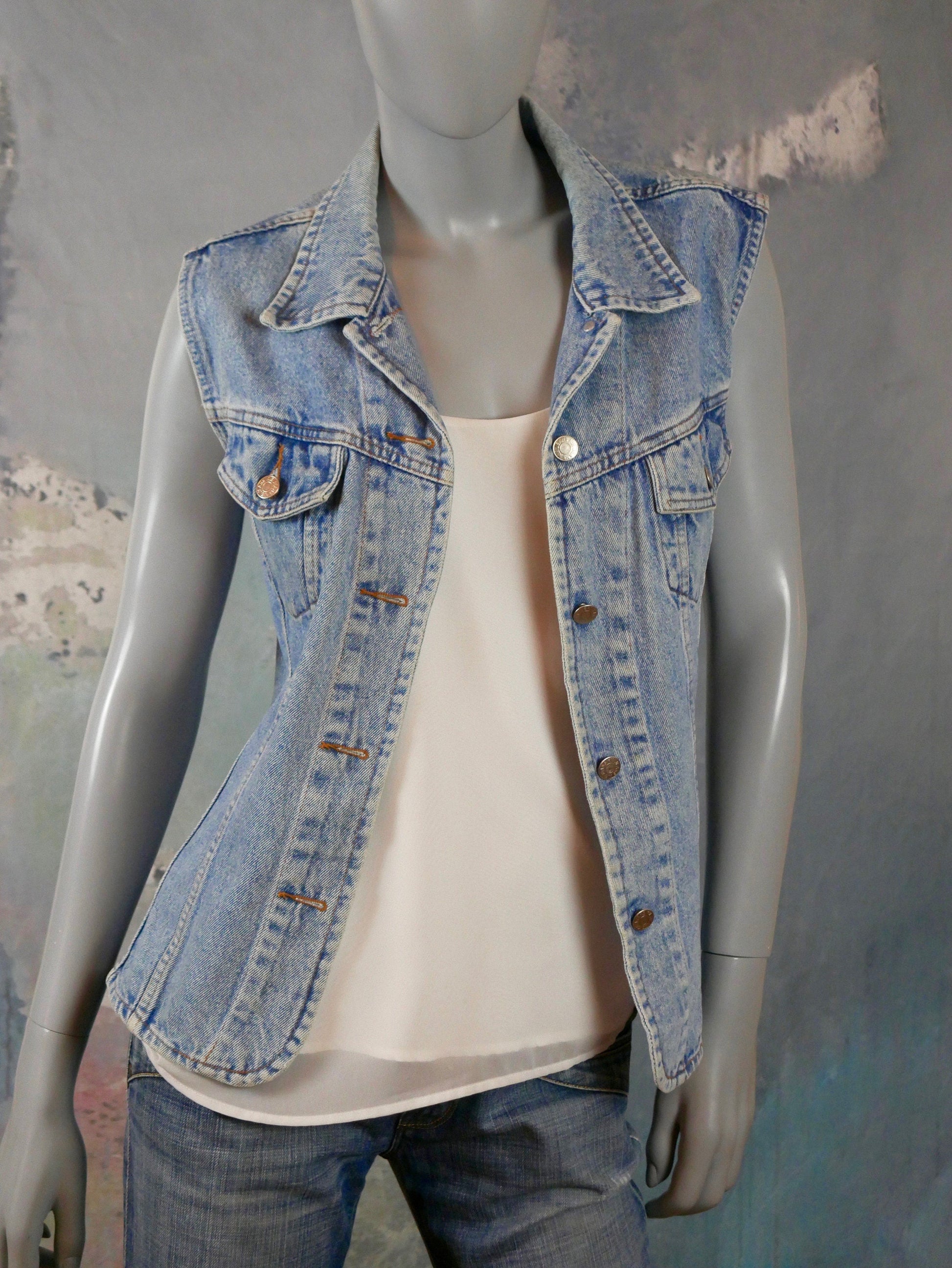 1990s Denim Vest Jeans Jacket | French Vintage | Medium Leo Gabor Vintage