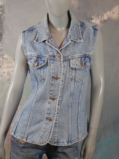 1990s Denim Vest Jeans Jacket | French Vintage | Medium Leo Gabor Vintage
