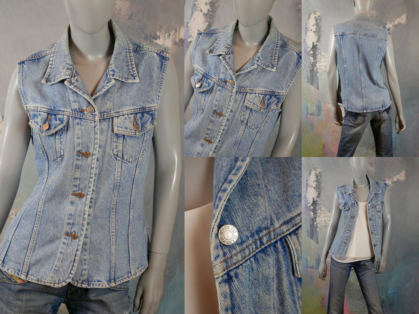 1990s Denim Vest Jeans Jacket | French Vintage | Medium Leo Gabor Vintage