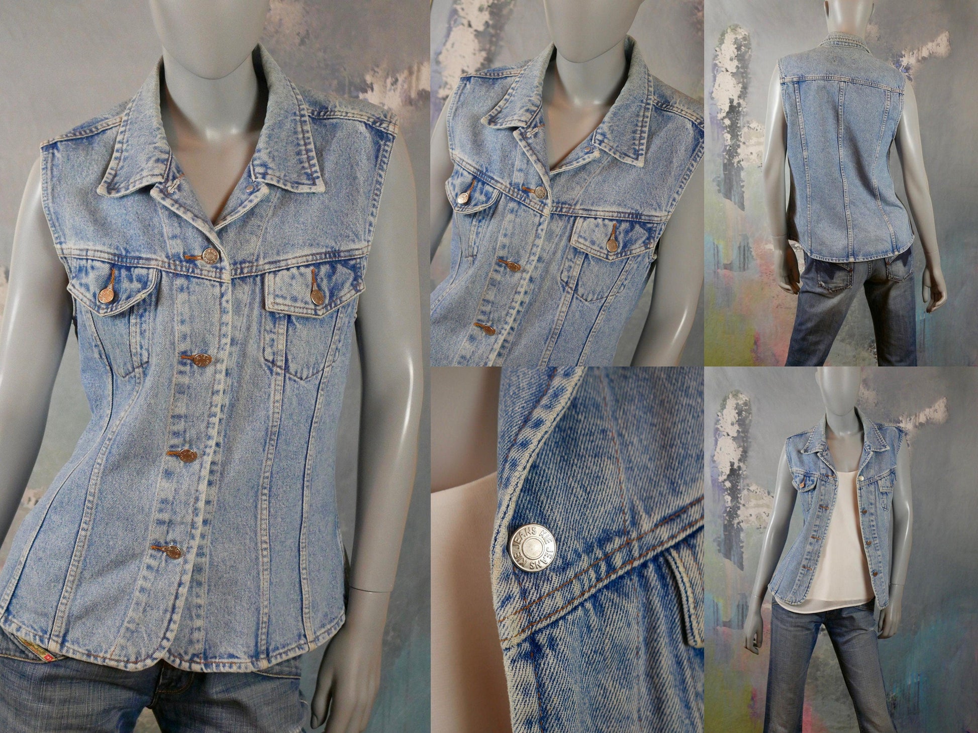 1990s Denim Vest Jeans Jacket | French Vintage | Medium Leo Gabor Vintage