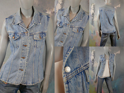1990s Denim Vest Jeans Jacket | French Vintage | Medium Leo Gabor Vintage