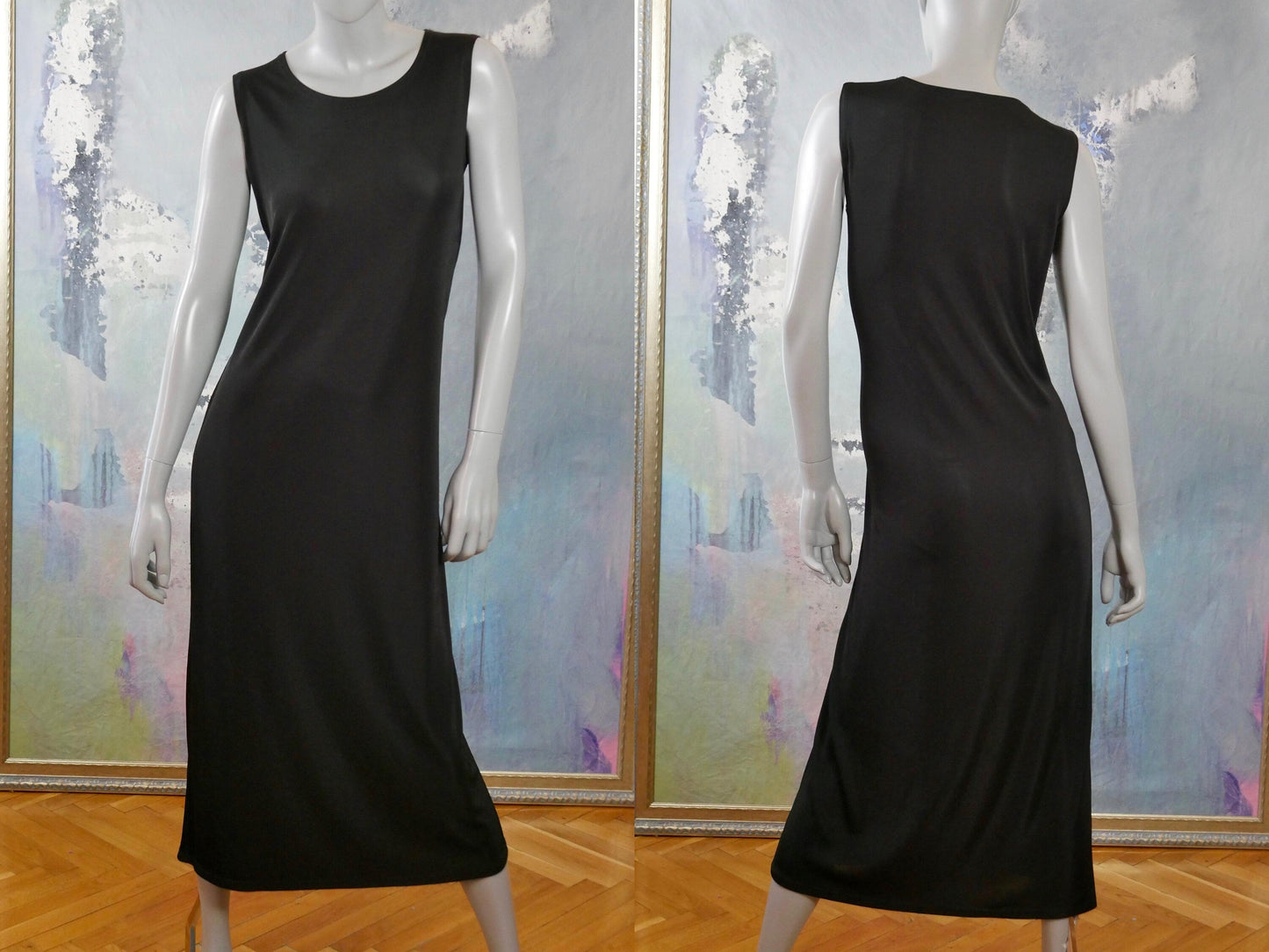 1990s Vintage Sleeveless BlackMidi Dress|  European Lightweight Summer Style Leo Gabor Vintage