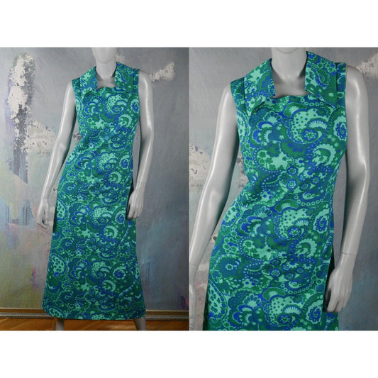 60s Sleeveless Mod Dress | Aqua Green Turquoise and Blue Danish Vintage Midi Leo Gabor Vintage