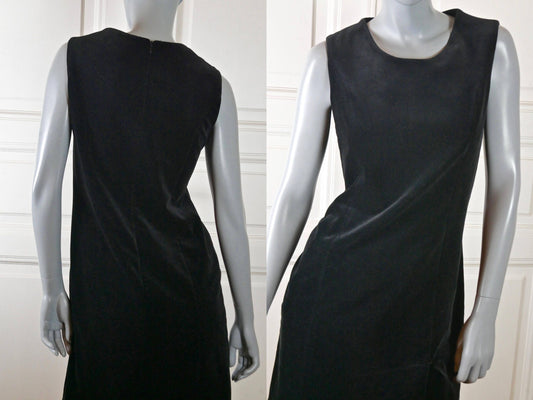 80s Vintage Black Velvet Sleeveless Dress with Sequin Star Appliqués Leo Gabor Vintage