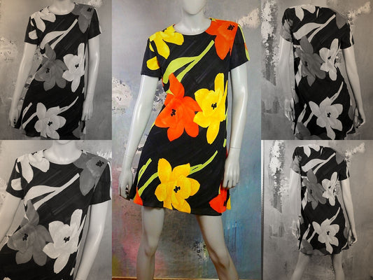 90s Short-Sleeve Mini Dress | Black Orange & Yellow Leo Gabor Vintage