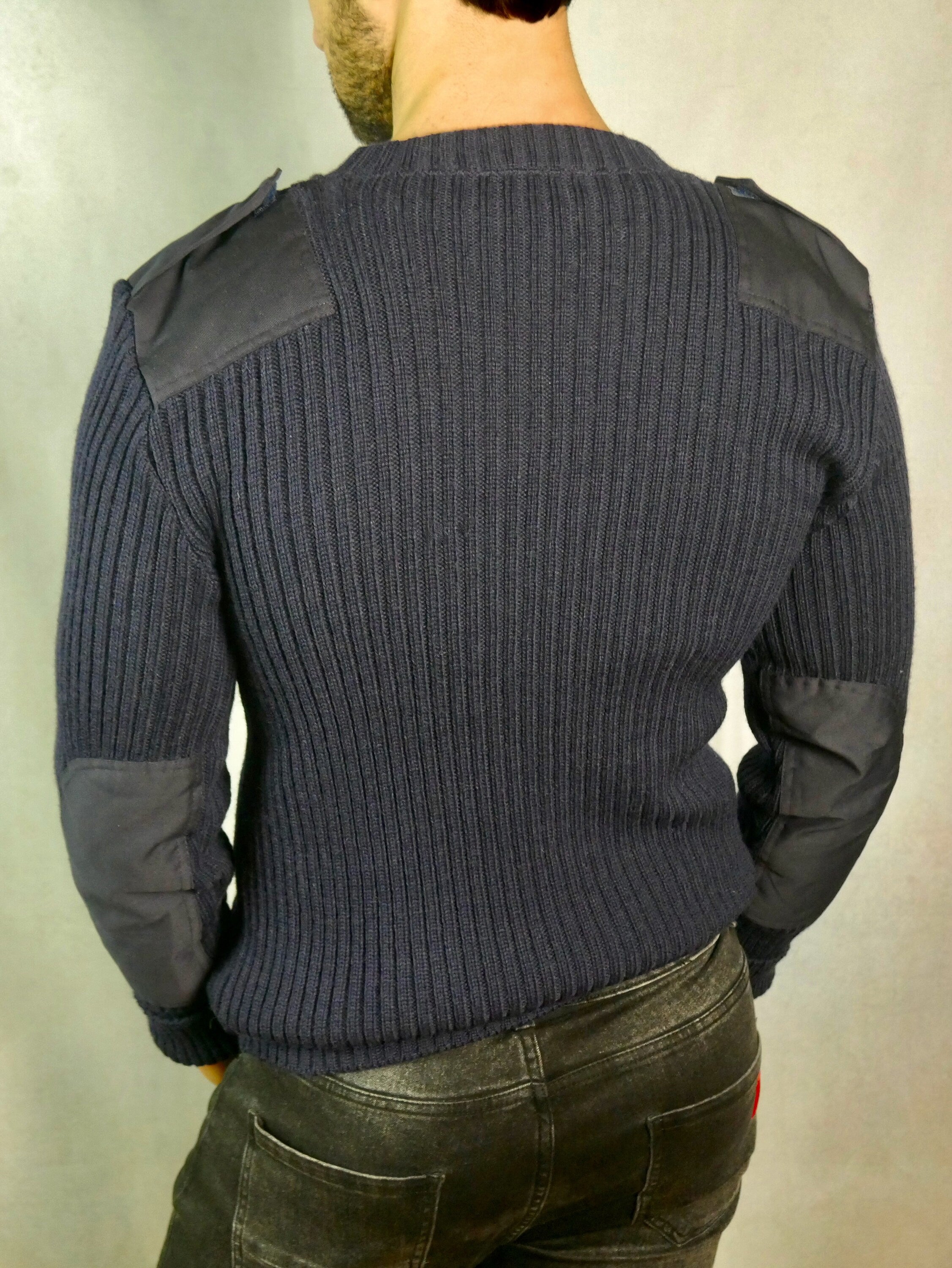 90s Vintage Army Sweater Navy Blue British Wooly Pully Commando Crew Leo Gabor Vintage