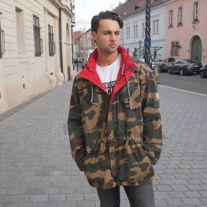 90s Vintage Camo Military Jacket | Reversible (Red on Other Side) | Size XXL Leo Gabor Vintage