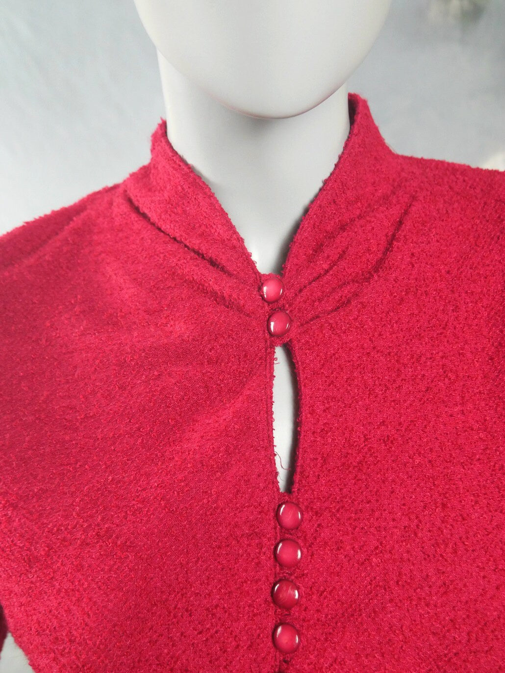 Vintage 70s Red Dress | Finnish Knee-Length Boucle Fabric Leo Gabor Vintage