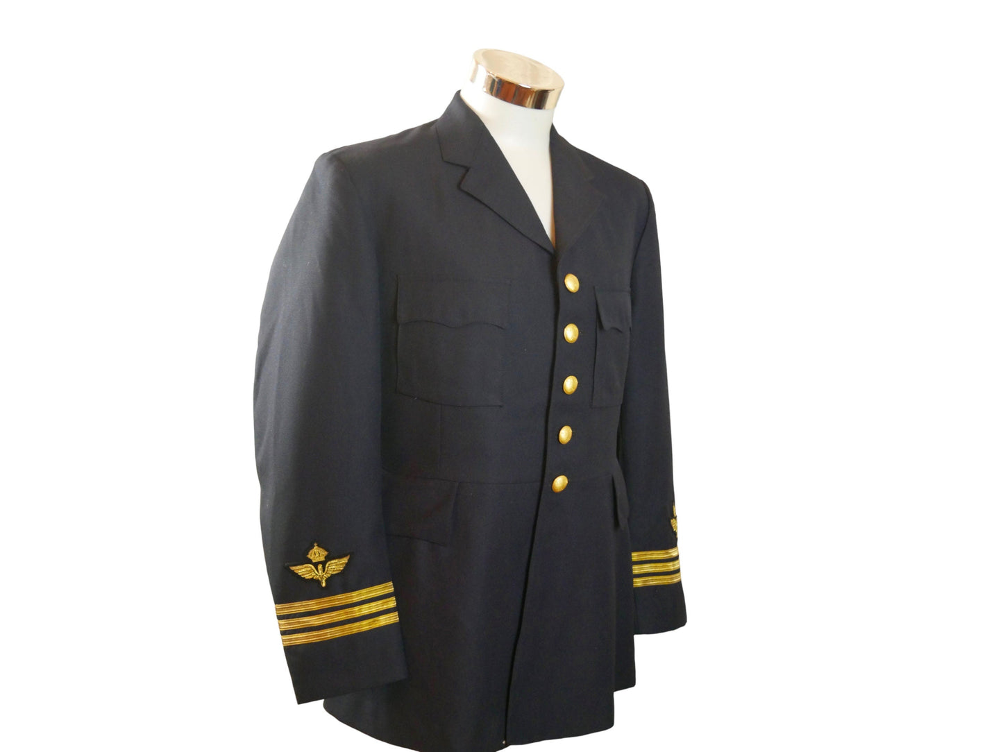 Vintage Air Force Jacket | 60s Swedish Military Officer Uniform Blazer| Medium Leo Gabor Vintage