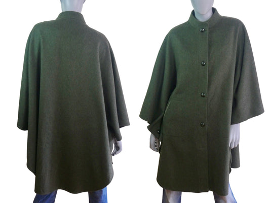 Vintage Cape Coat | Olive Green Wool Leo Gabor Vintage