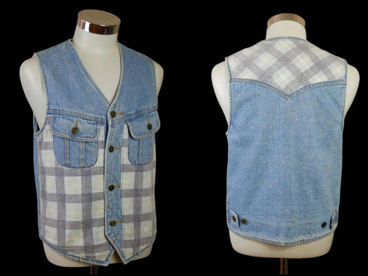Vintage Denim Vest | 90s Light Blue Cotton | Small Leo Gabor Vintage