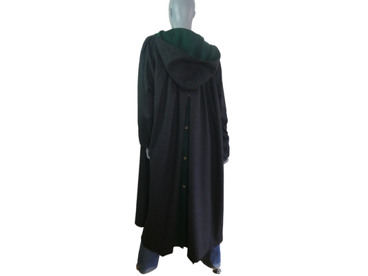 Vintage Long Gray Wool Coat with Hood | Cashmere Blend 1990s European Leo Gabor Vintage