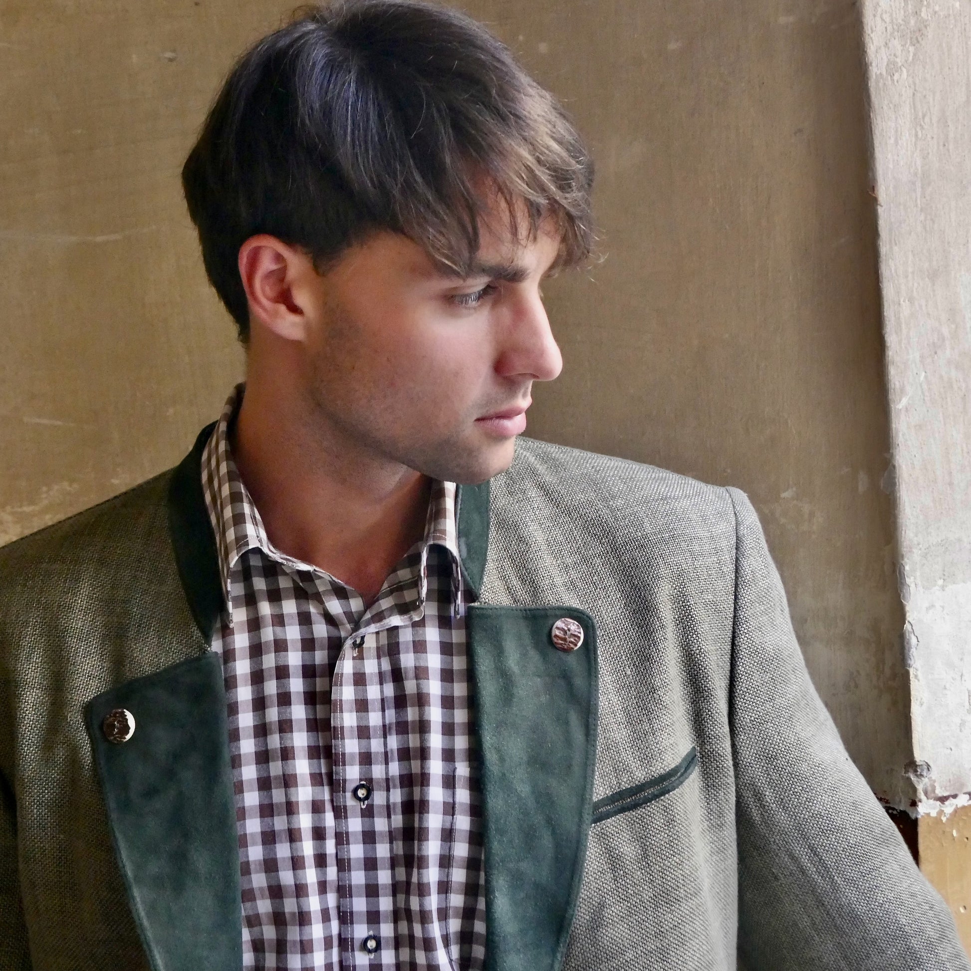Vintage Trachten Jacket | 90s Lodenfrey Olive Green Linen Blazer | Large Leo Gabor Vintage