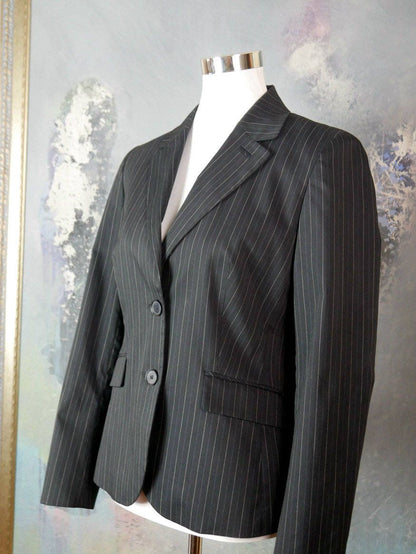 1990s Black Pinstripe Blazer | Women's Vintage Jacket | Medium