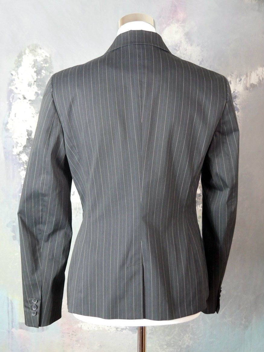 1990s Black Pinstripe Blazer | Women's Vintage Jacket | Medium