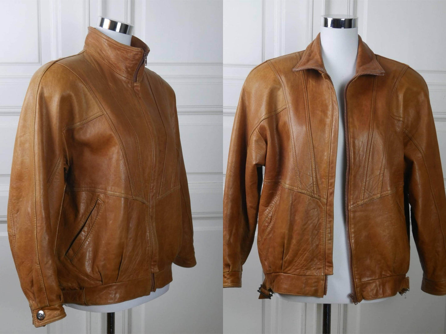 1980s Women's Vintage Leather Jacket | Golden Butternut Tan | Medium