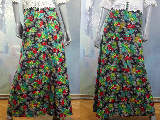 1970s Long Skirt | Floral Maxi | Small