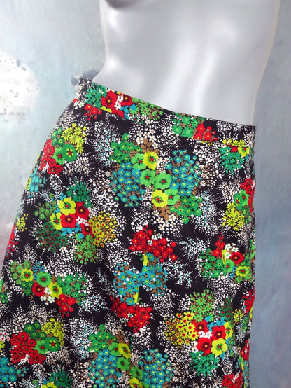 1970s Long Skirt | Floral Maxi | Small